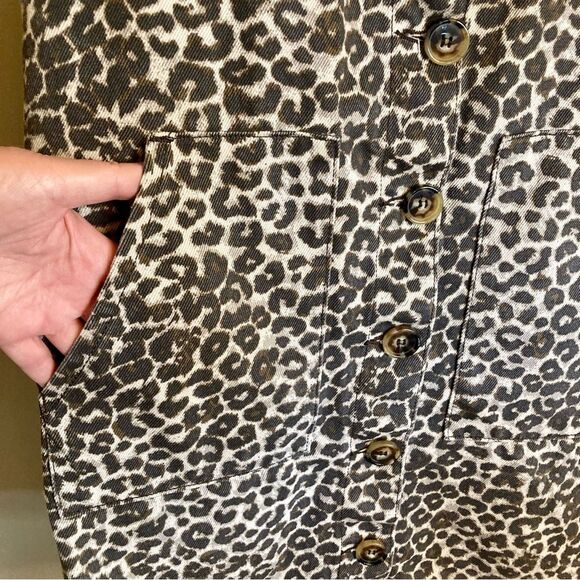 PrettyLittleThing Leopard Pinafore Denim Dress Brown Black Size US 8 UK 12 - Picture 7 of 11